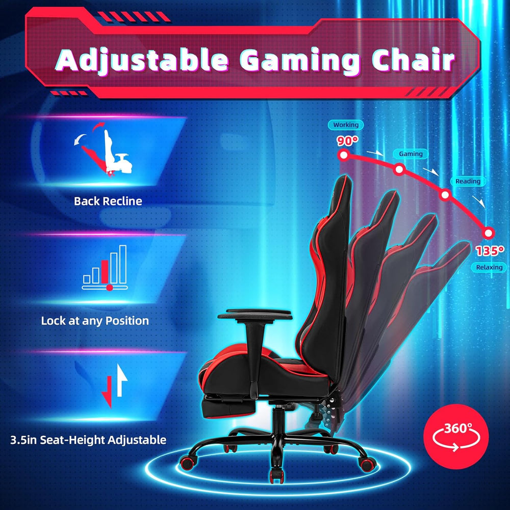 Silla Gamer con reposapiés y es reclinable roja ECOTOUGE