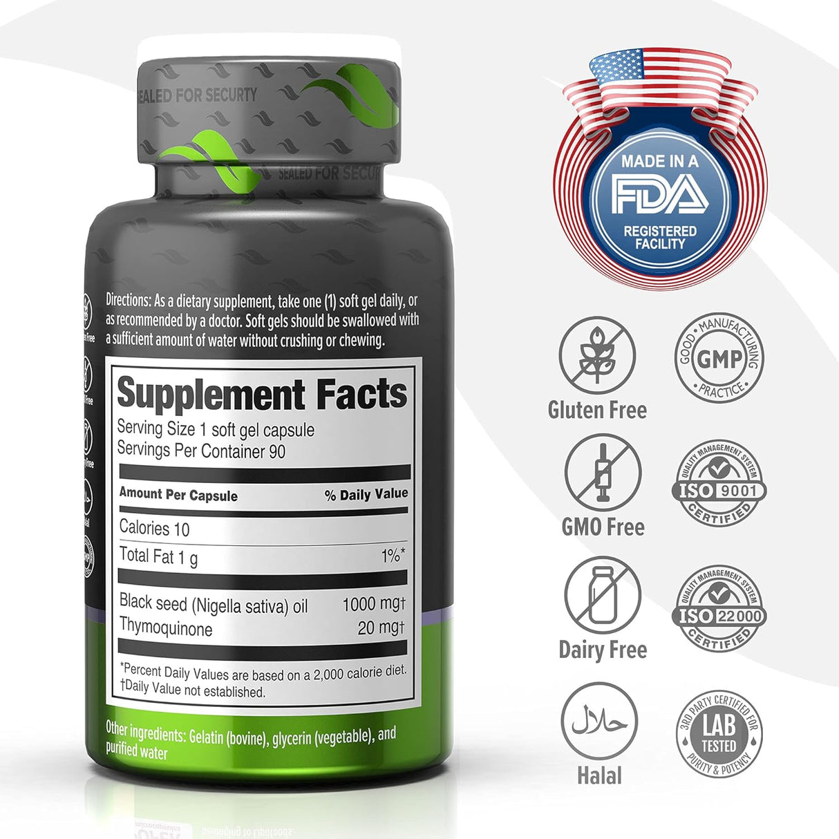 Aceite de Semilla Negra 100% Puro ORZAX, Omega 3 6 9, 90 Cápsulas