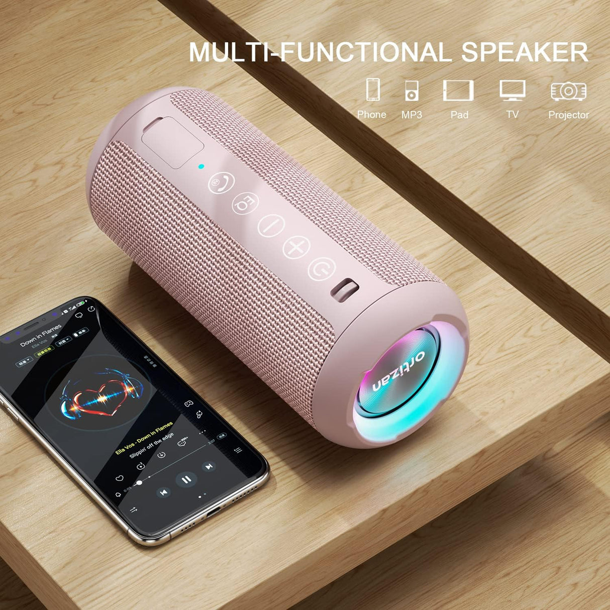 Parlante Bluetooth 5.3 inalámbrico IPX7, sonido estéreo 24 W, RGB