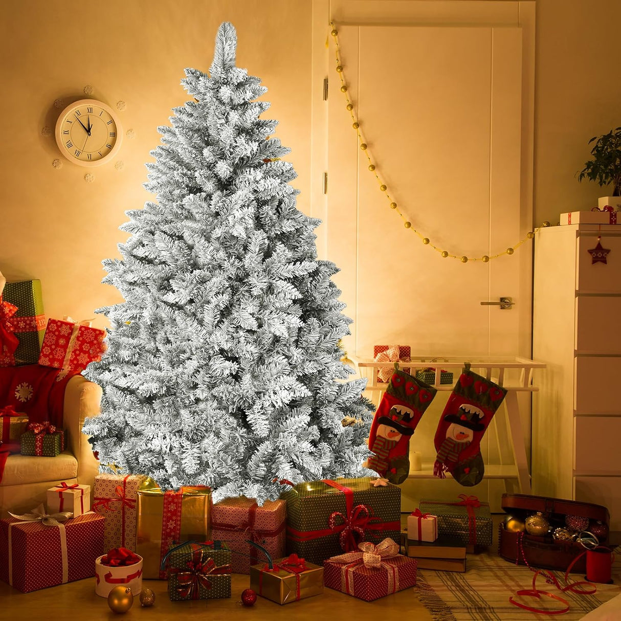 Árbol de Navidad Artificial 6FT, Premium, 1000+ Ramas de Nieve