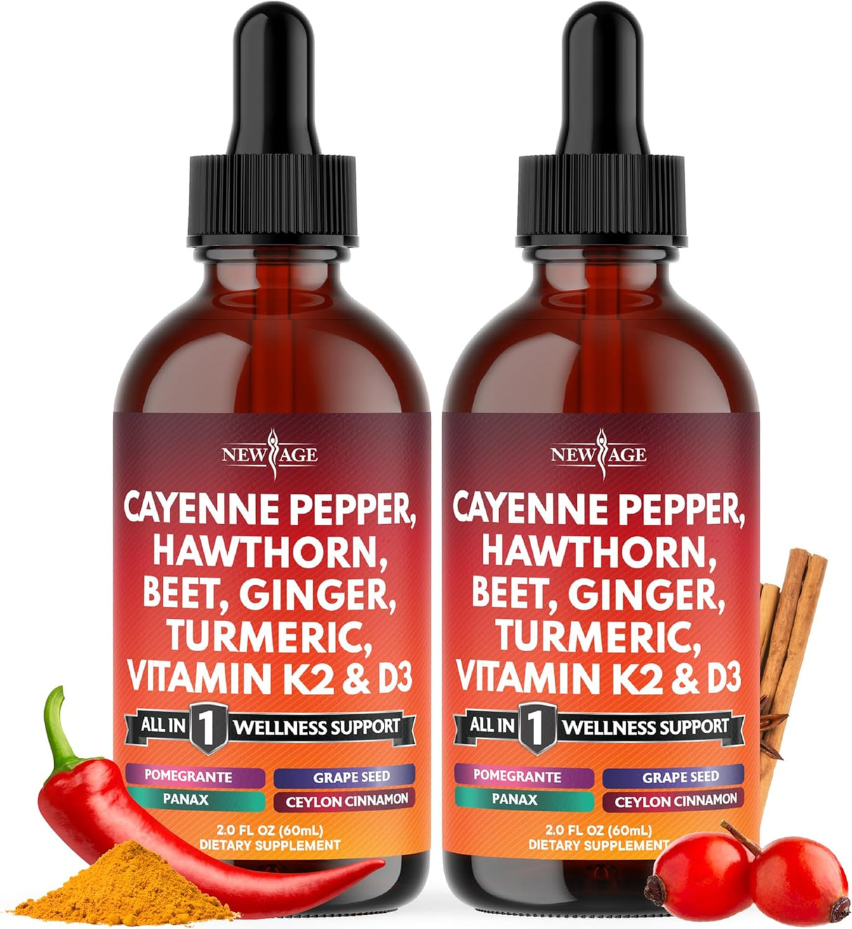 Suplemento Líquido de Cayena + Bayas de Hawthorn - 4oz
