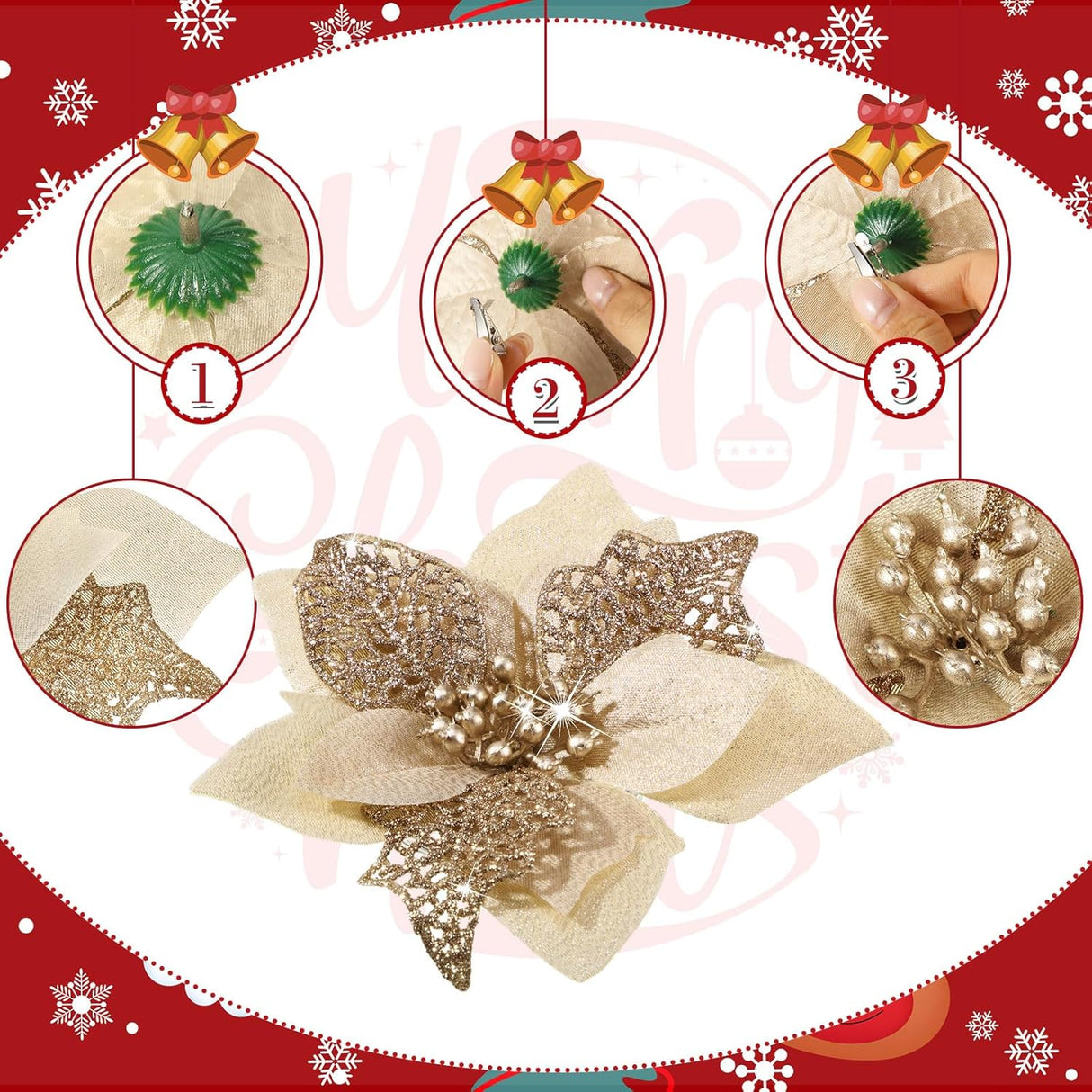 Flores Artificiales de Poinsettia WILLBOND 36 Piezas Decorativas