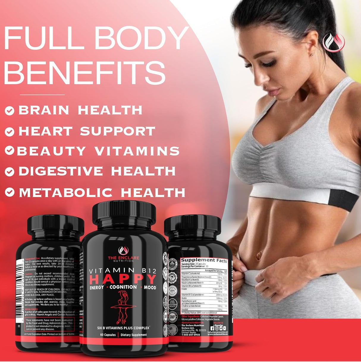 Enclare Nutrición B12 y Complejo B con C, Energía y Apoyo