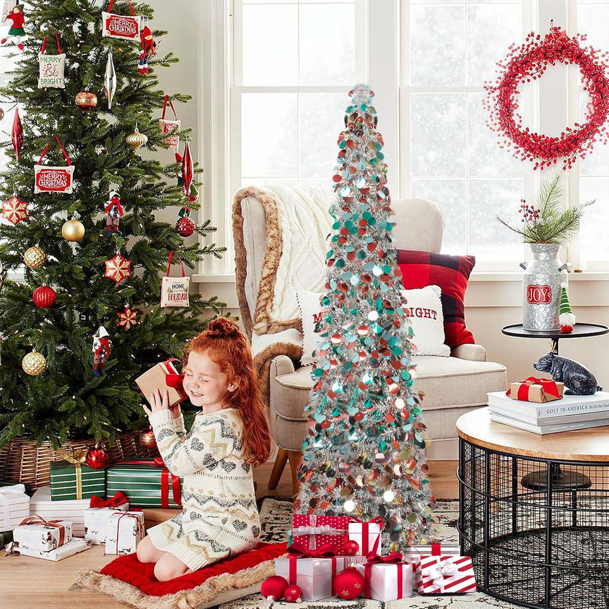 Árbol de Navidad Tinsel 5ft MACTING con luces y fácil ensamblaje