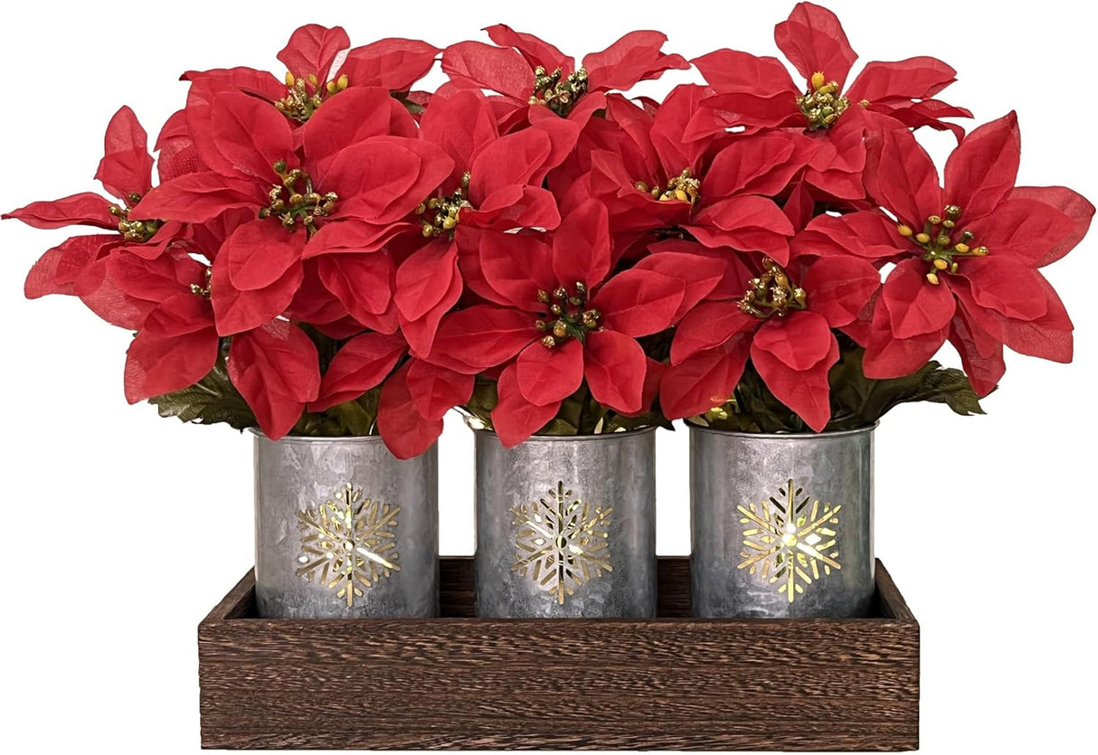 Flores Artificiales de Poinsettia, Decoración LED, Modelo 2023