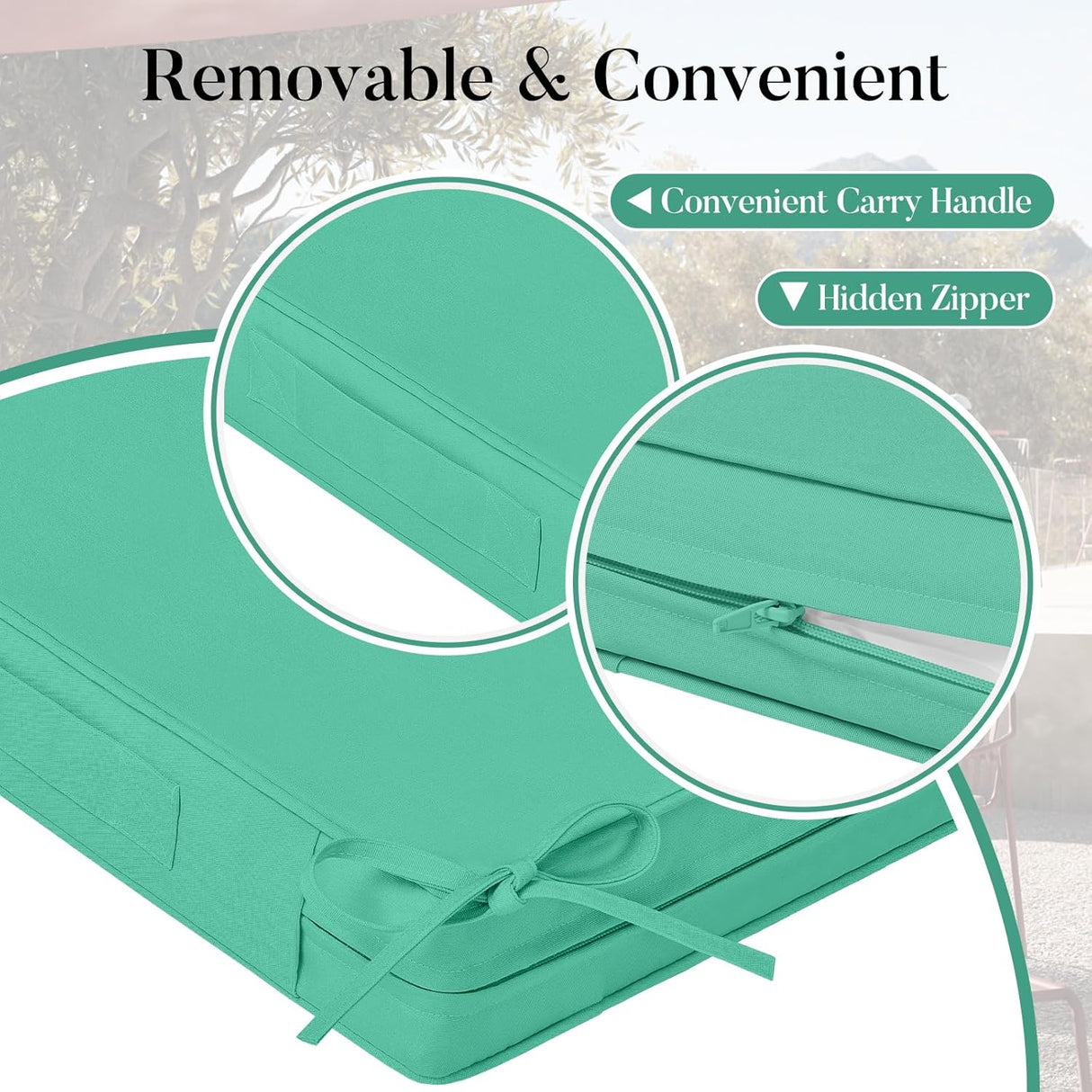 Basic Beyond Cojines para sillas de exterior para muebles de patio, impermeables, juego de 4 cojines de asiento de exterior de 19 x 19 pulgadas, cojines para sillas de patio con lazos y asa, turquesa