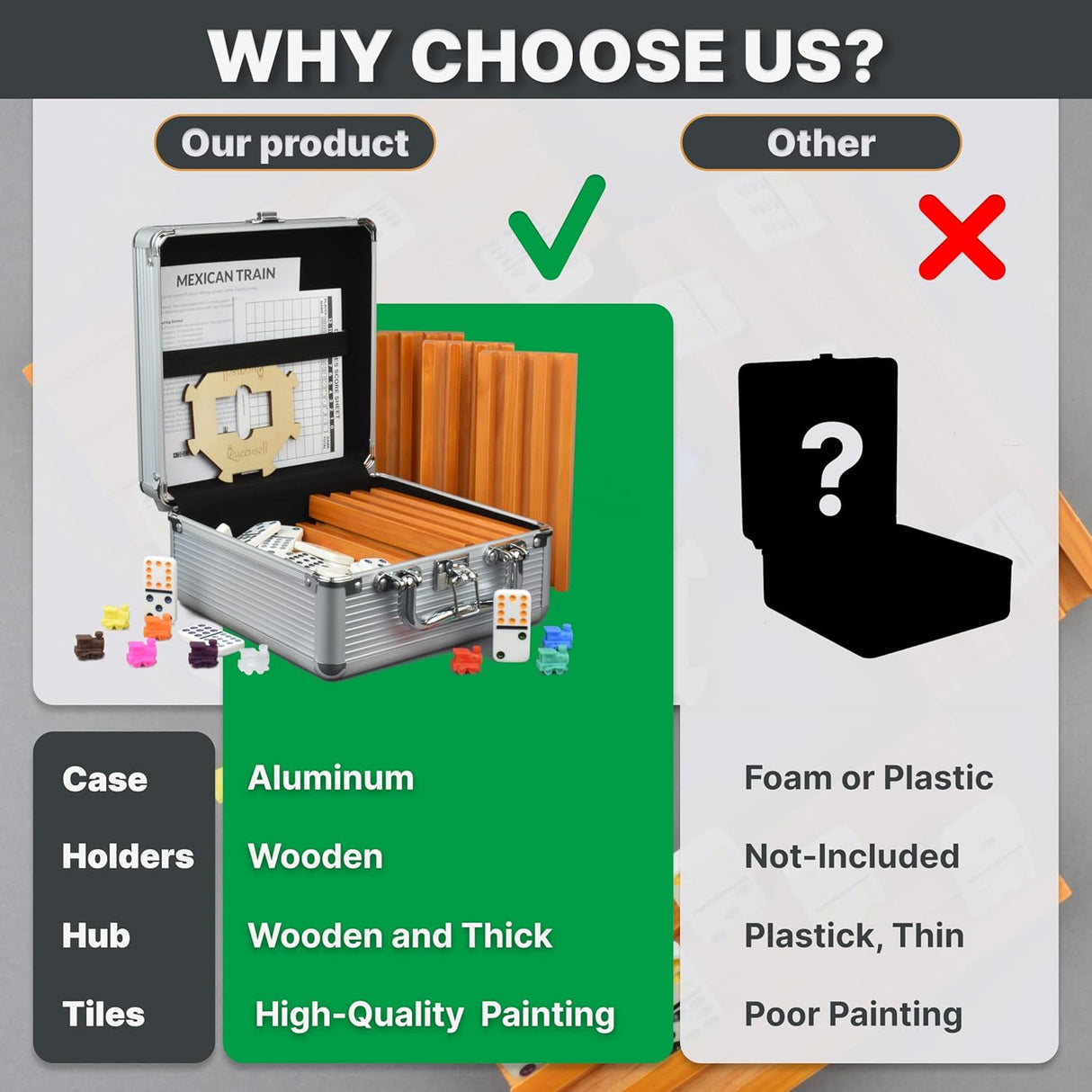 Juego de dominó mexicano Queensell Doble 12 con 4 soportes