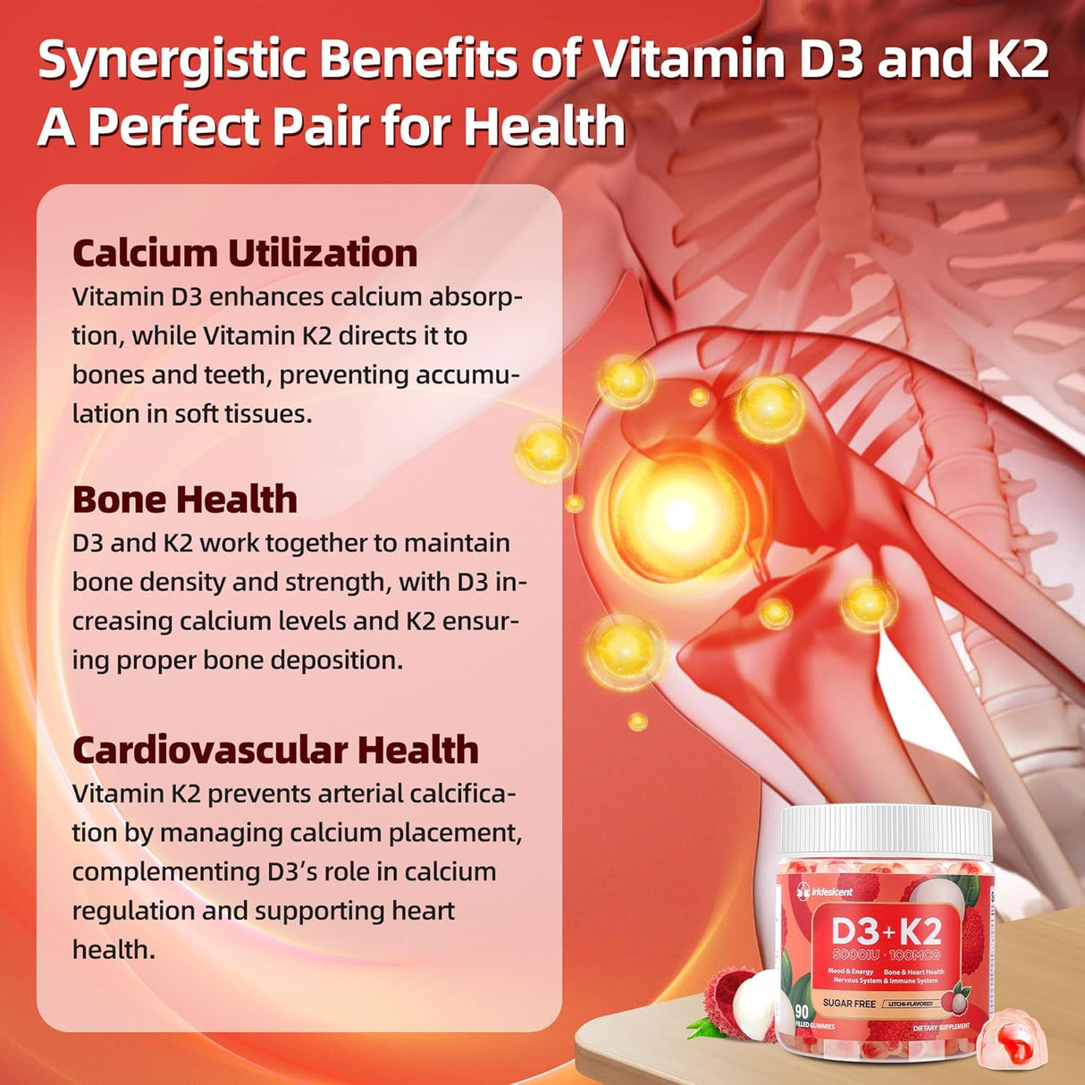 Gomitas de Vitamina D3 K2 Magnesio Sin Azúcar 90 Uni
