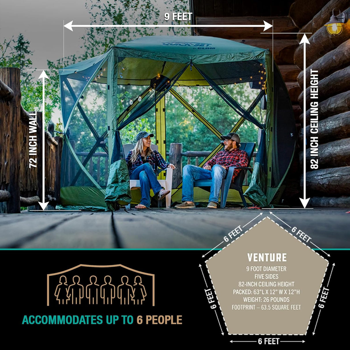 CLAM Cobertizo con toldo, bolsa de transporte estacas