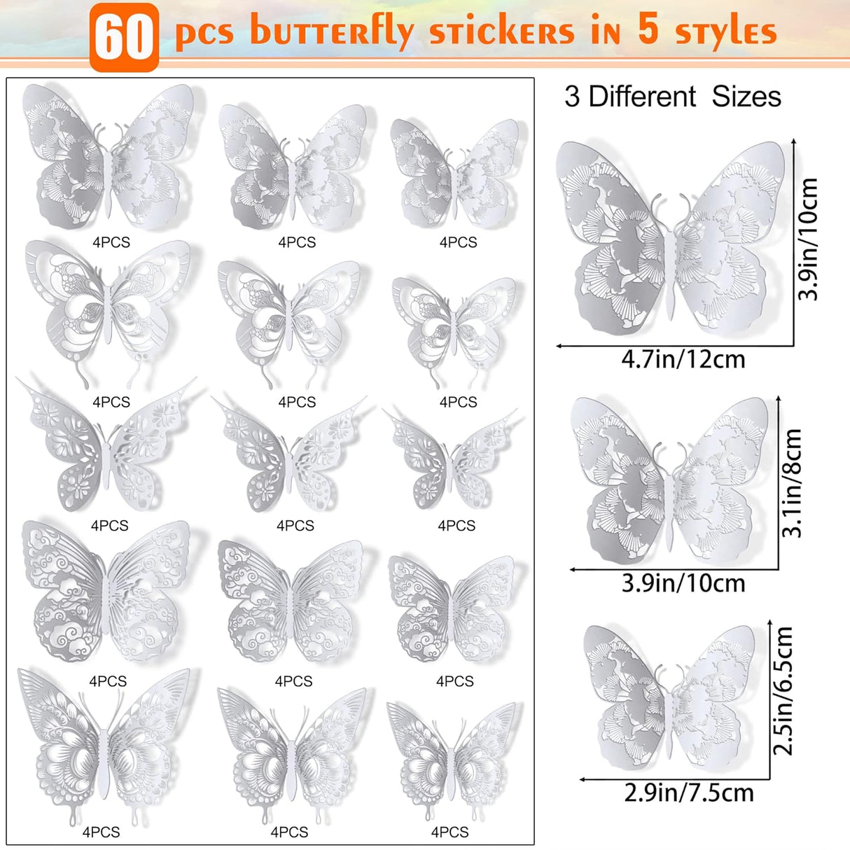 Decoración de Pared Mariposas 3D Amaonm 60 Piezas PVC