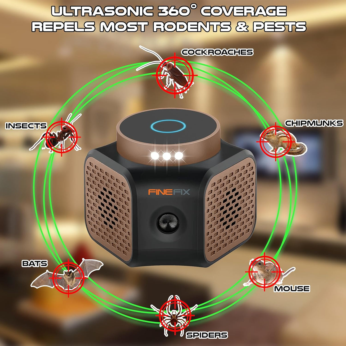 Repelente de roedores ultrasónico de 360°-CHIP FINEFIX