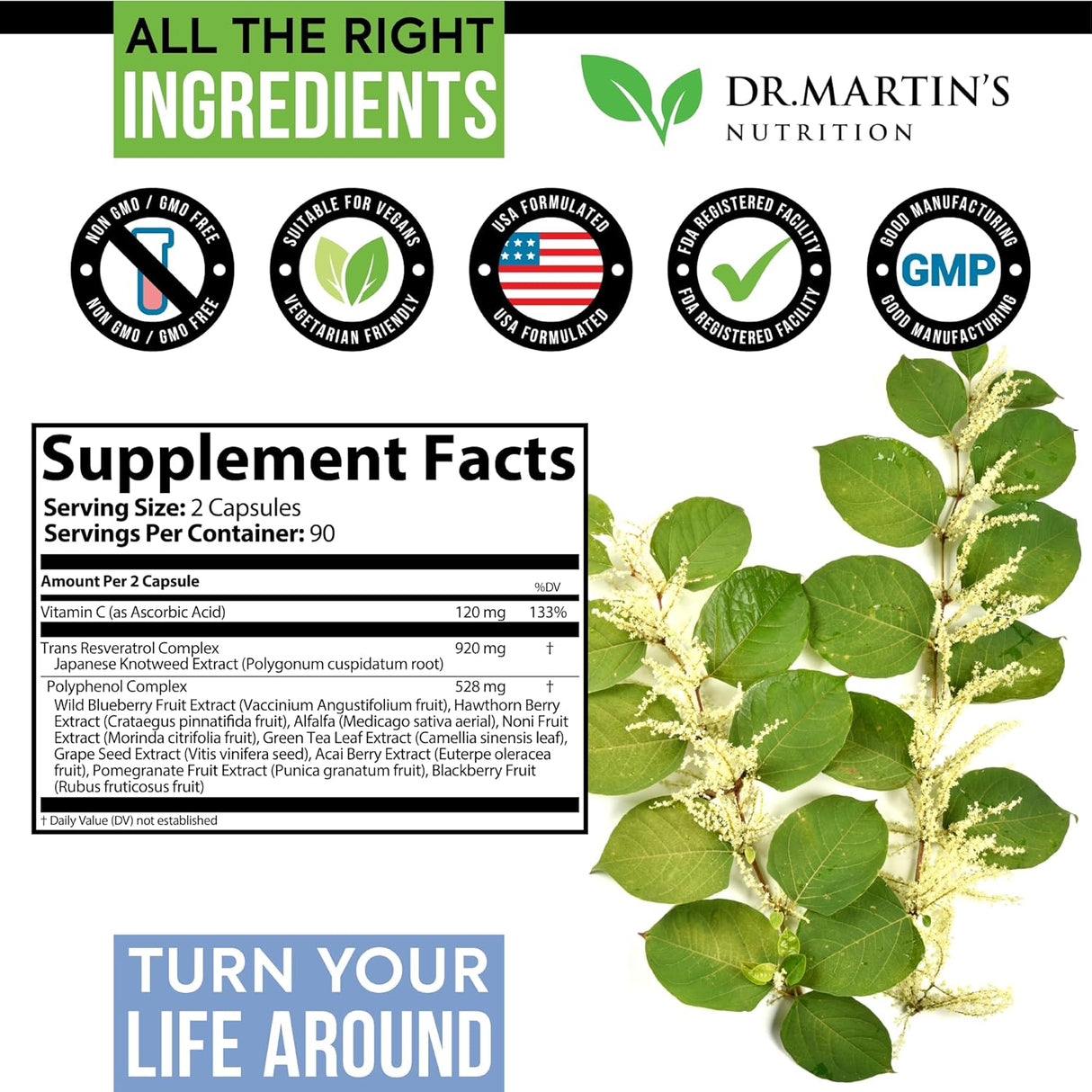 Suplemento Resveratrol extra fuerte 1568mg 180 cápsulas