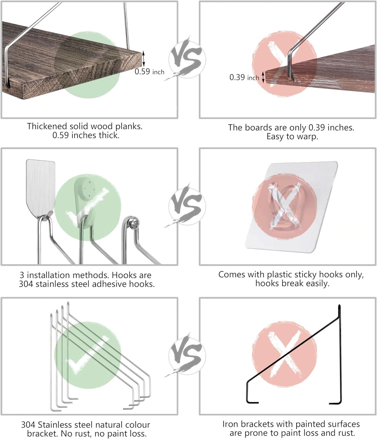 Estanterías Flotantes de Madera MITIME, Set de 3, Sin Taladro