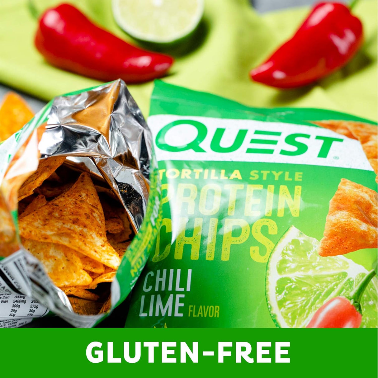Chips de Proteína Quest, Estilo Tortilla, Chili Lime, 1.1 Oz
