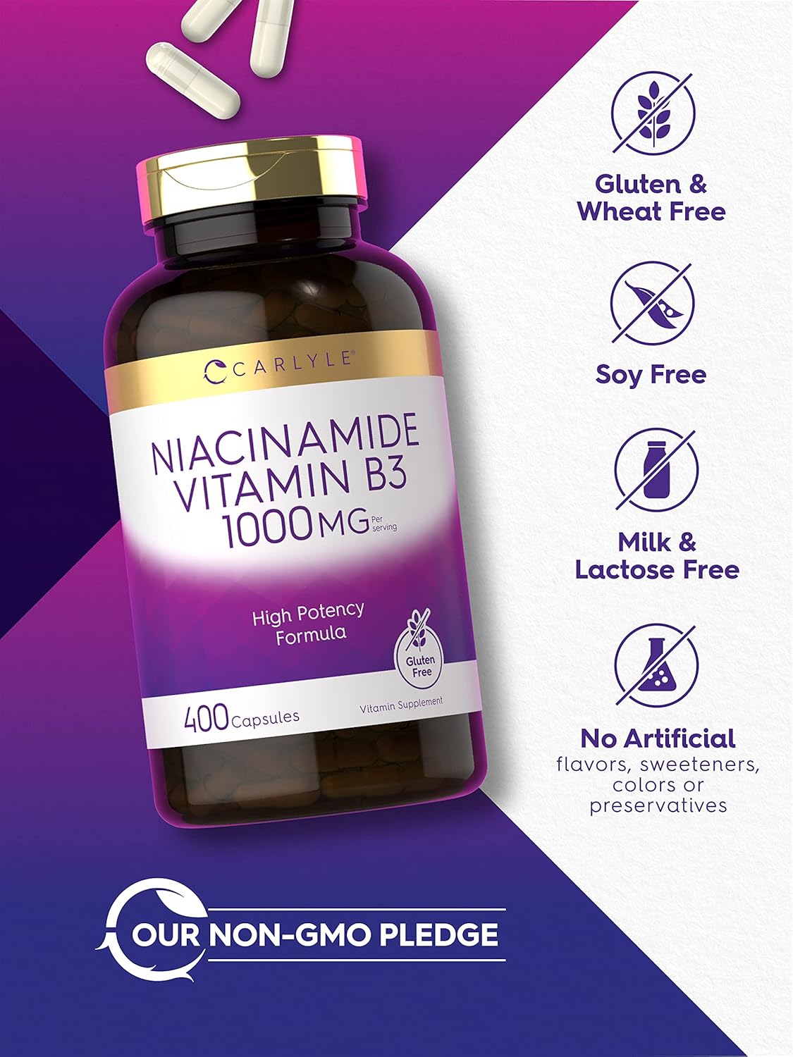 Suplemento Niacinamida Vitamina B3 1000 mg 400 cápsulas