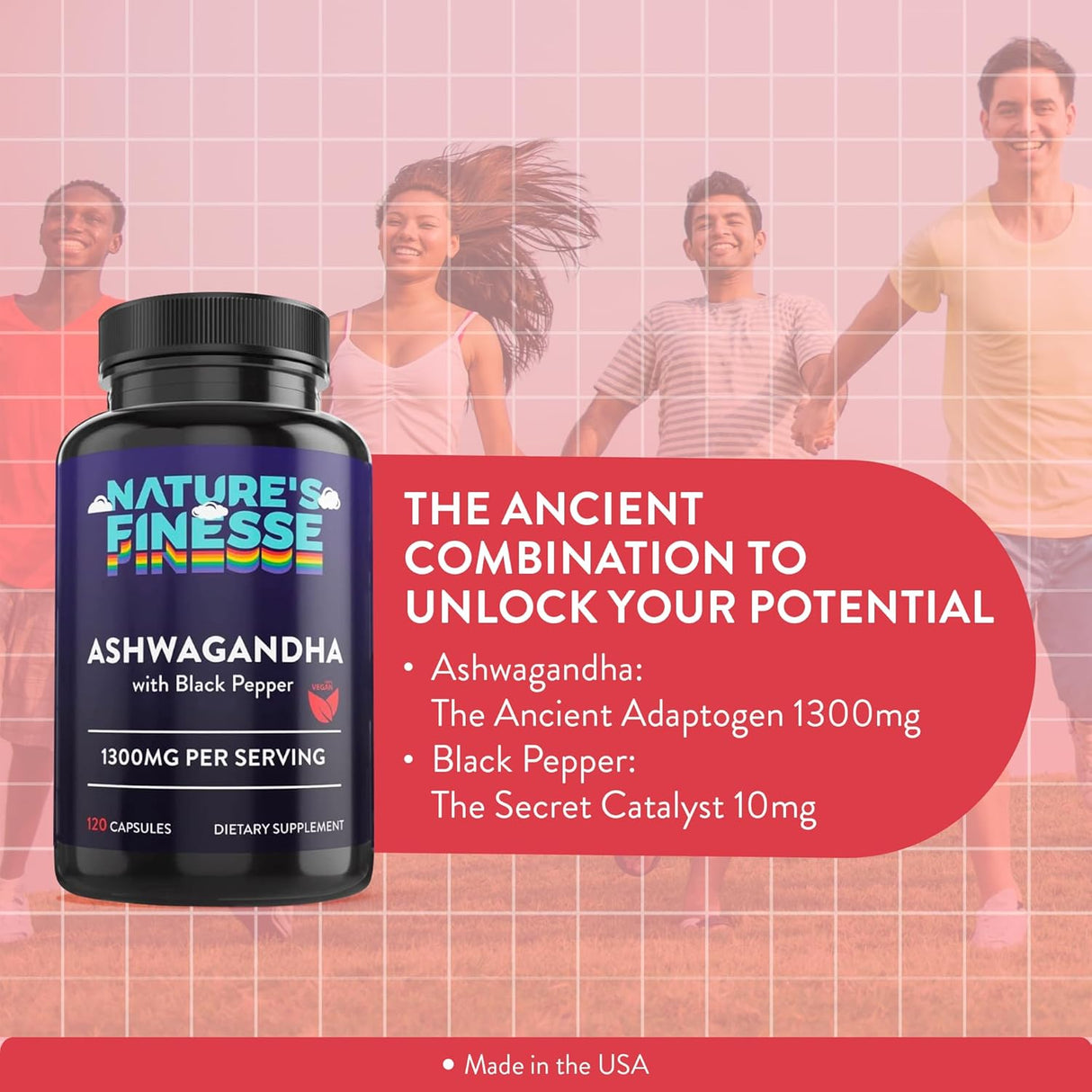 Suplemento Orgánico de Ashwagandh Nature's Finesse 120 Cápsulas