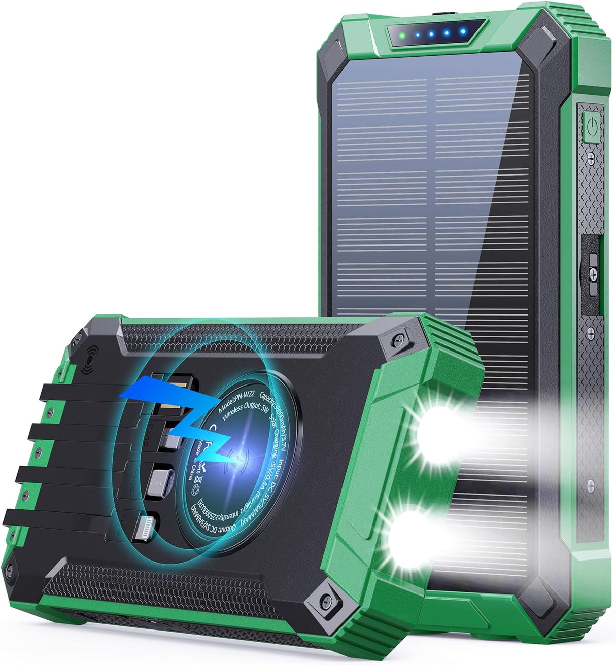 Cargador solar de 36000 mAh integrado 4 cables para celular