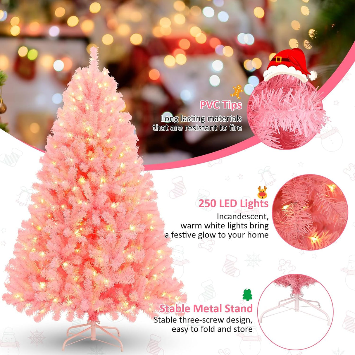 Árbol de Navidad Artificial 6FT con Luces Cálidas, Premium, Modelo 800