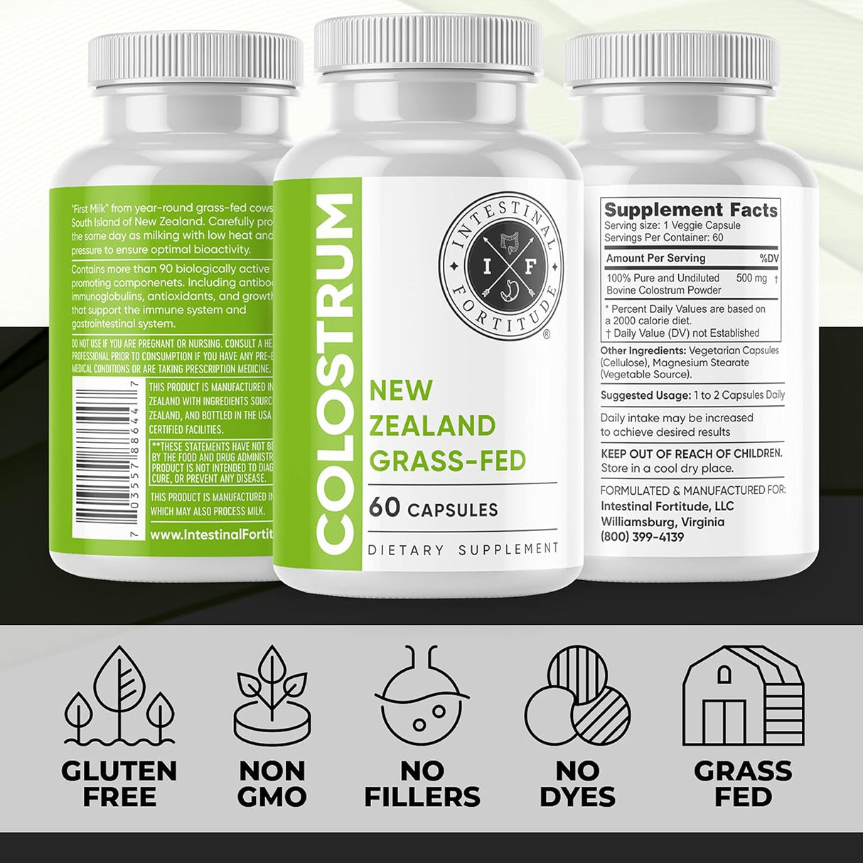 Cápsulas de Calostro Intestinal Fortitude, 100% Grass Fed, 60 CT