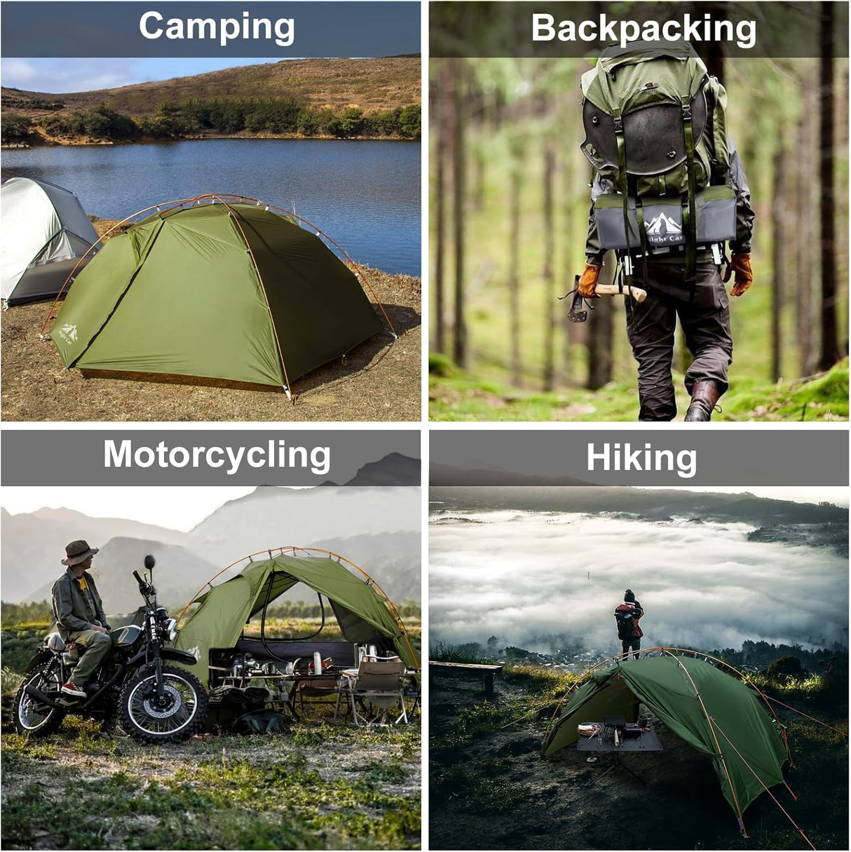 Tienda de campaña 2 personas Night Cat, impermeable, liviana, 7x4.4ft