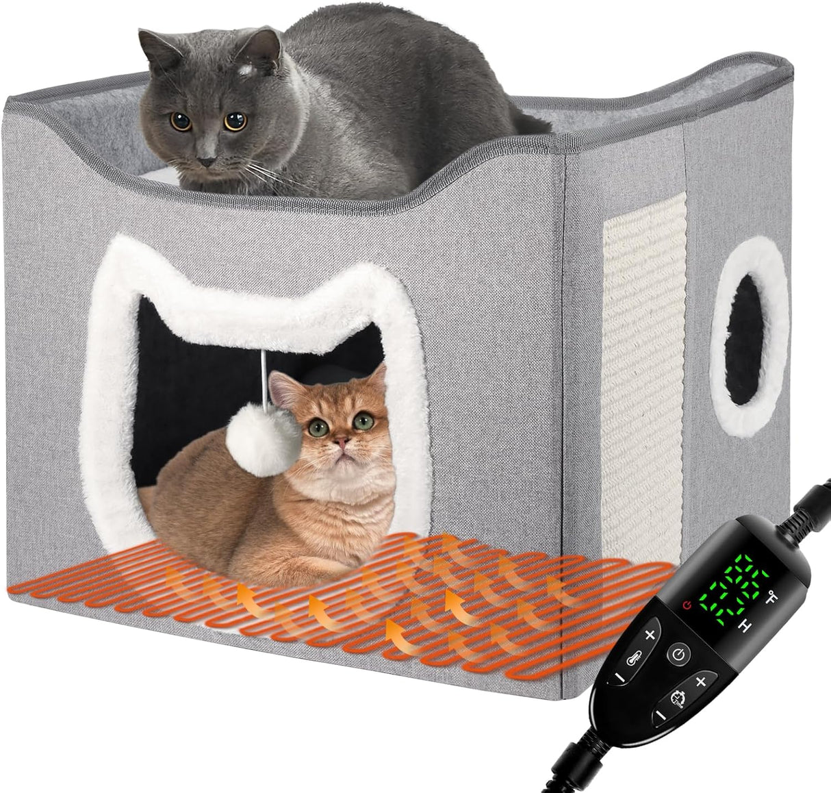 Casa Caliente para Gatos - Cueva con Juguete y Rascador, Plegable