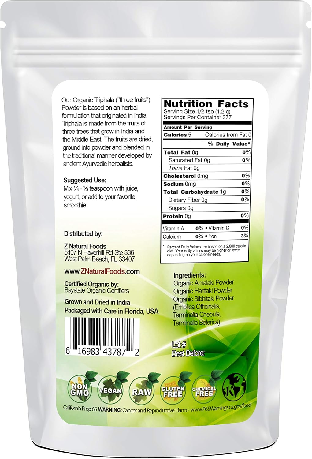 Suplemento Triphala orgánico (Trifala) desintoxicación polvo