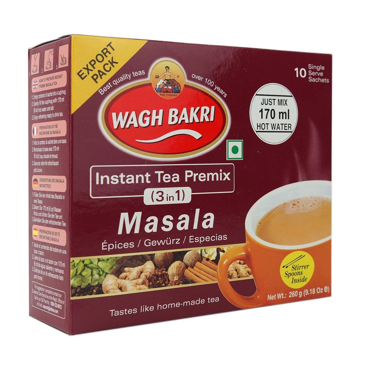 Té Masala Instantáneo Wagh Bakri | 10 Sachets 140g