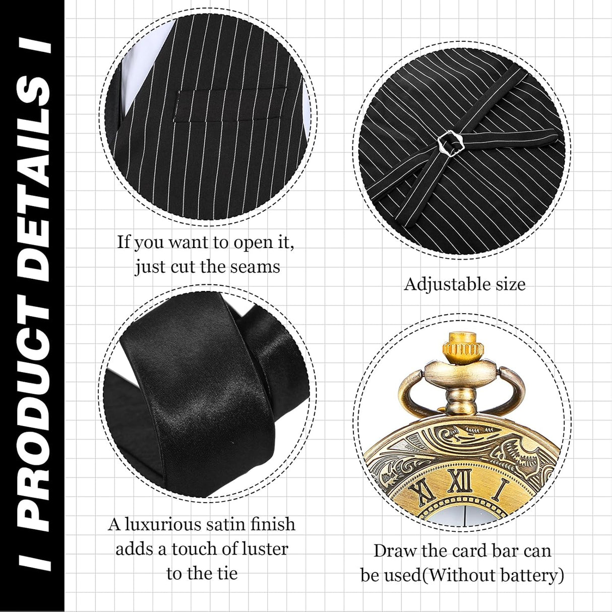 Disfraz de Hombre SATINIOR 1920s con Chaleco, Sombrero y Reloj