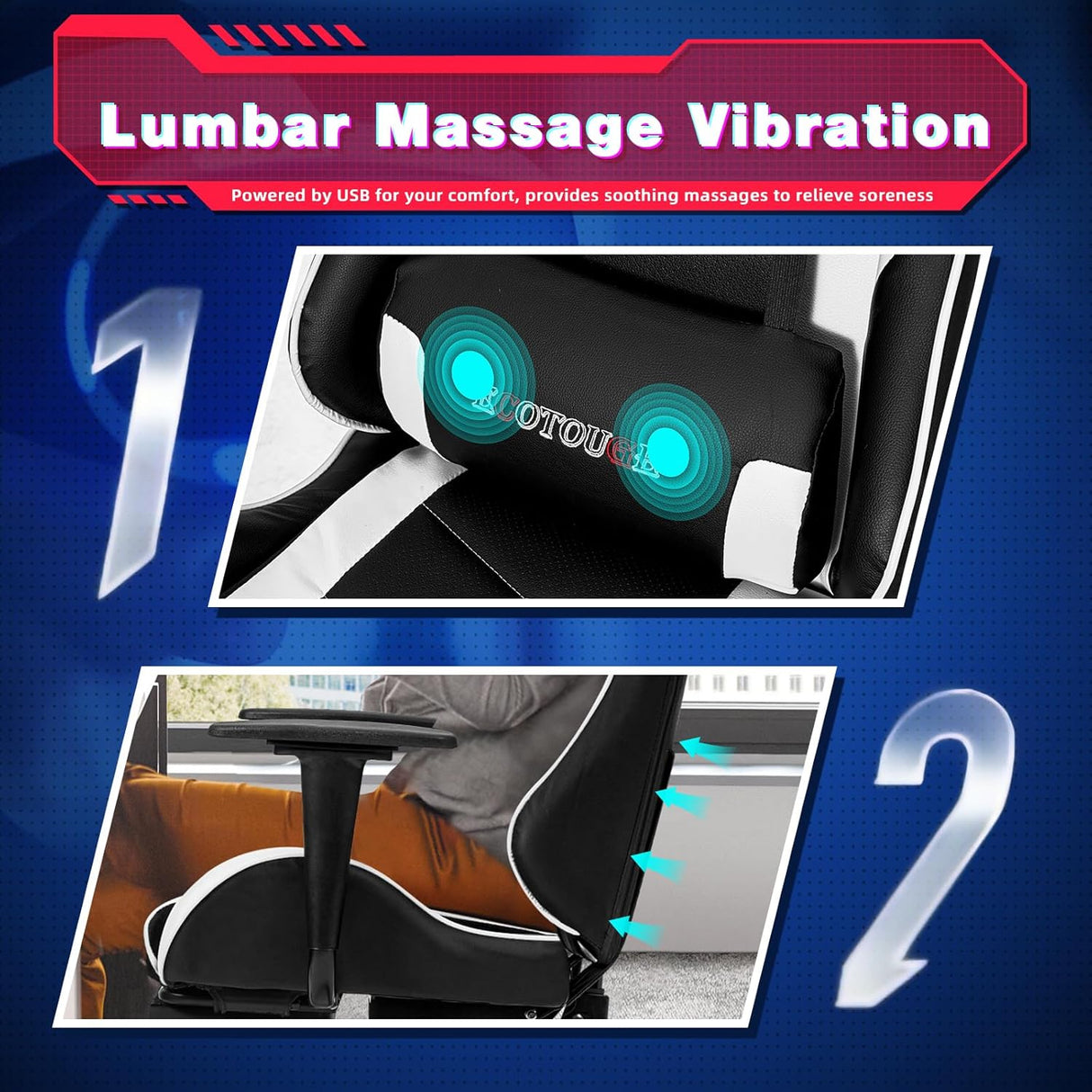 Silla Gamer de masaje de PC con reposapiés ECOTOUGE