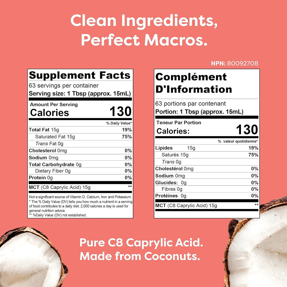 Suplementos Alimenticios de Aceite puro C8 MCT de 32 oz