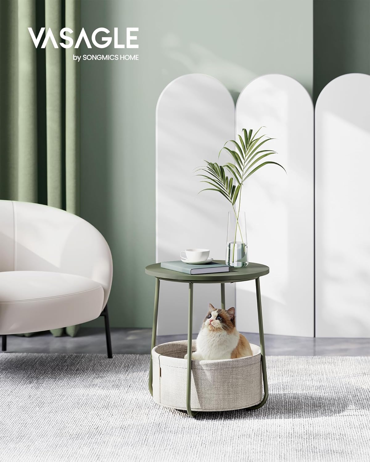 Mesa de Noche Moderna con Canasta de Tela, Modelo ULET223C80