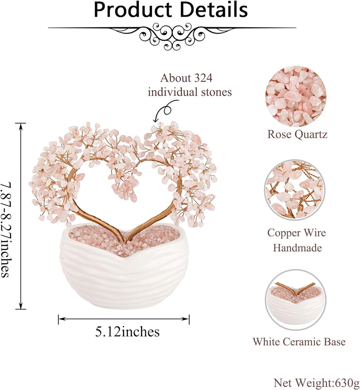 Árbol de dinero de cristal de cuarzo rosa con forma de corazón, adorno de bonsái para ceremonia de boda, reiki, equilibrio de energía, meditación Feng Shui, riqueza y buena suerte, decoración