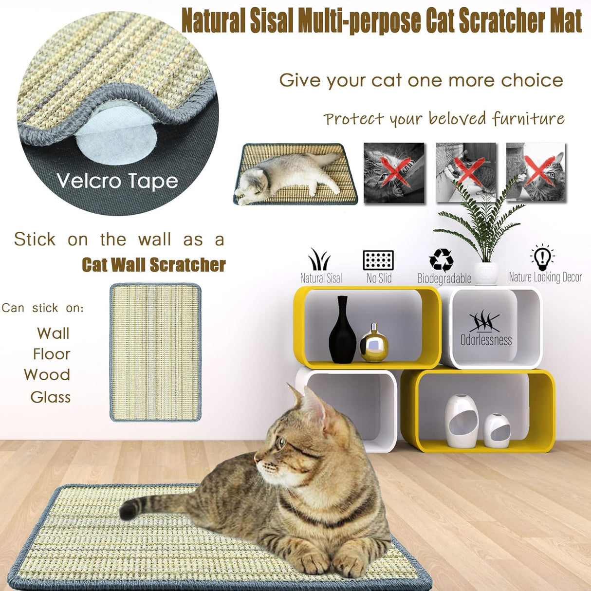 Tapete rascador para gatos de interior con cintas de velcro