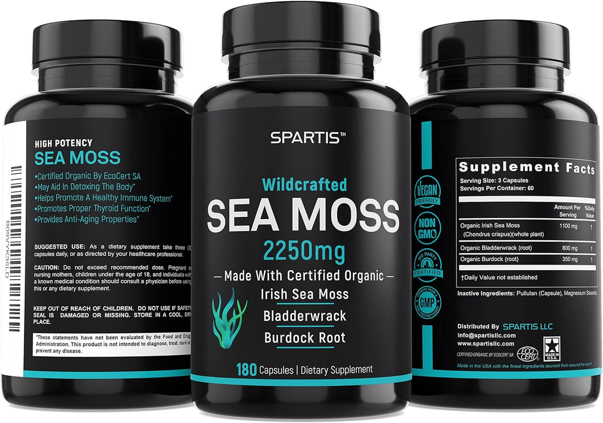 Cápsulas Orgánicas de Sea Moss 2250mg Irish Burdock 180