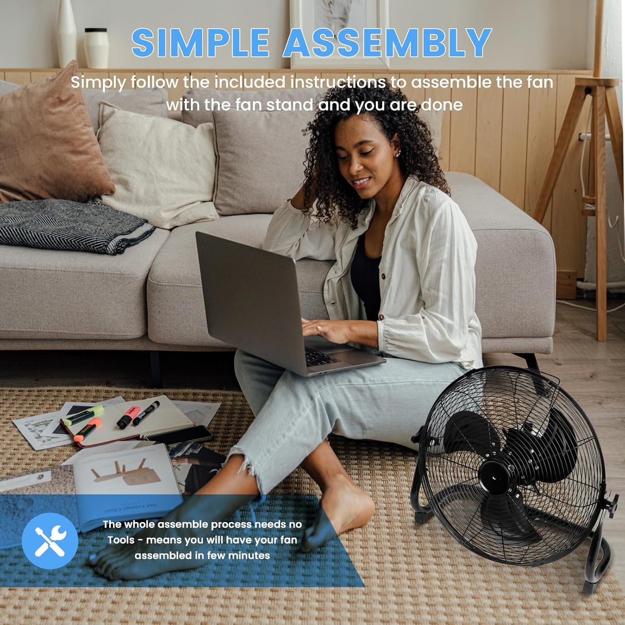 Ventilador de Piso a Batería Simple Deluxe, Recargable 12