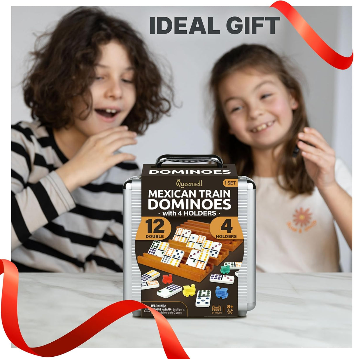 Juego de dominó mexicano Queensell Doble 12 con 4 soportes