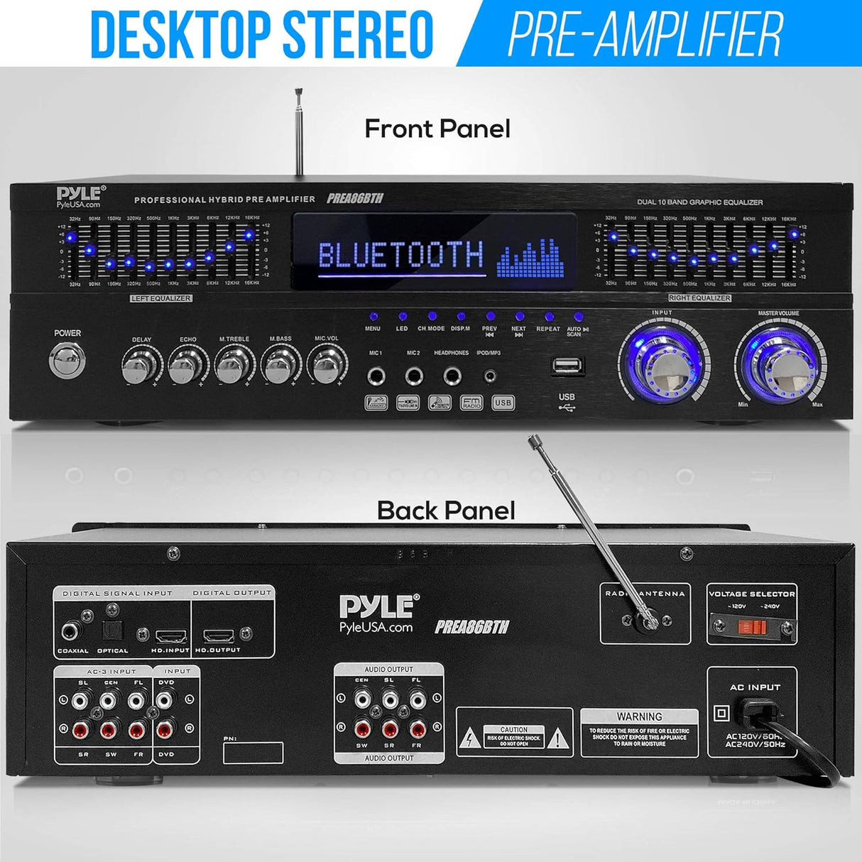 Preamplificador estéreo híbrido PYLE-HOME PREA86BTH