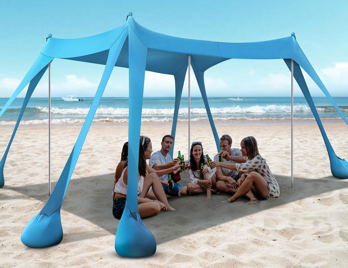 Tienda de playa UPF50+ con protección UV y estabilidad adicional
