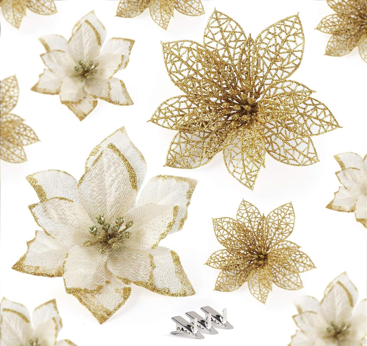 Flores Poinsettias Artificiales Ilauke 24Pcs 6 con Clips