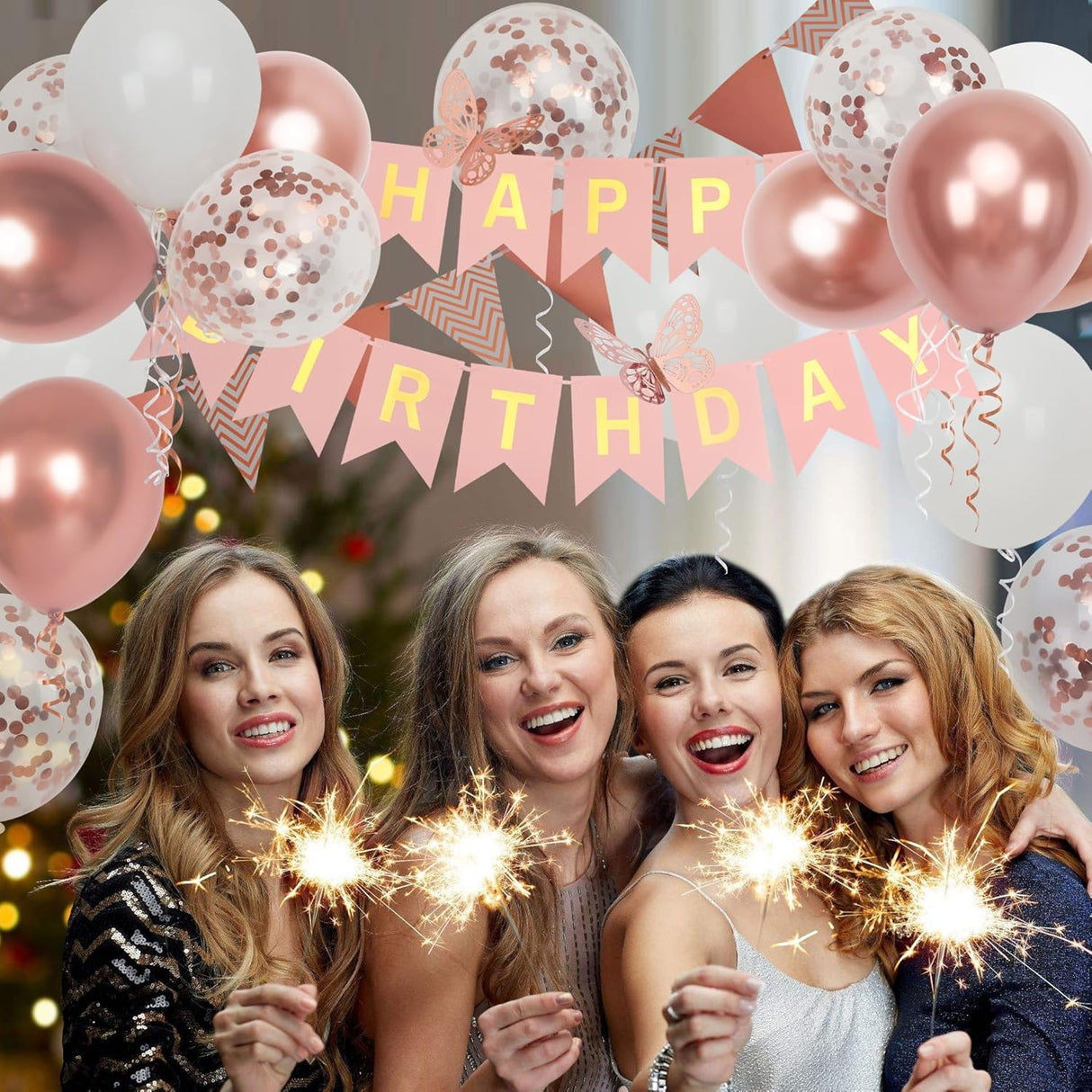 Decoración de Cumpleaños con Globos y Mariposas para Mujer y Niña