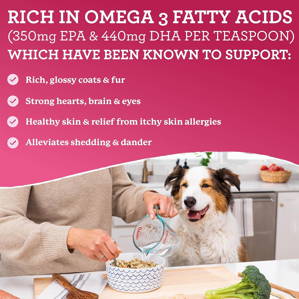 Shine Aceite de pescado de salmón y krill para perros,