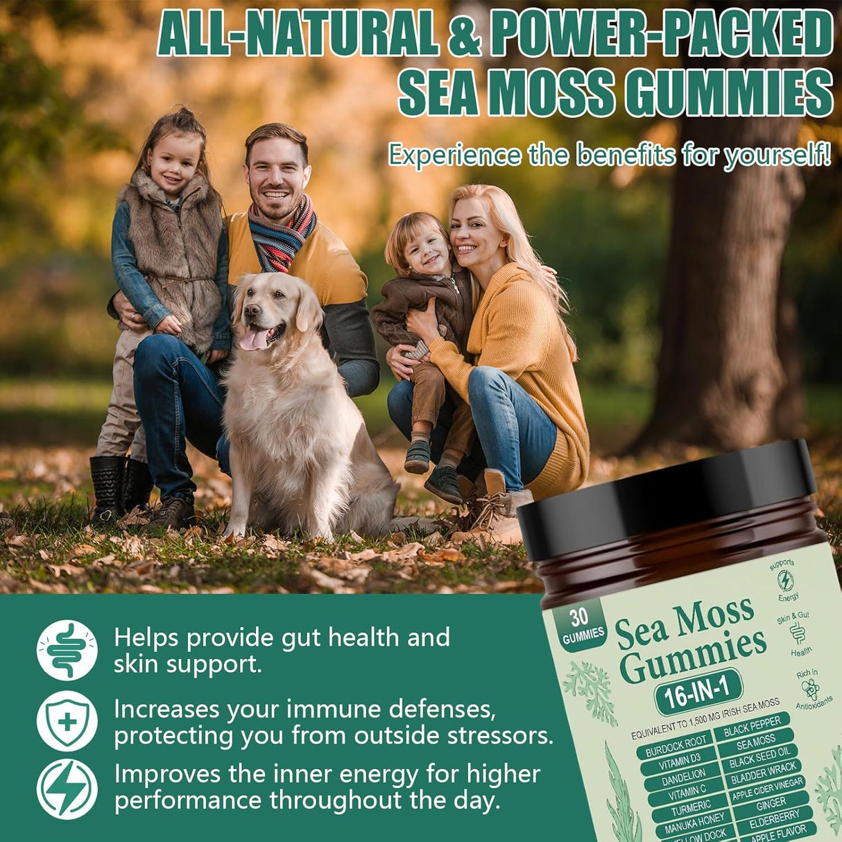 Gomitas de Musgo de Mar 16 en 1, Orgánico, Vegano, 30