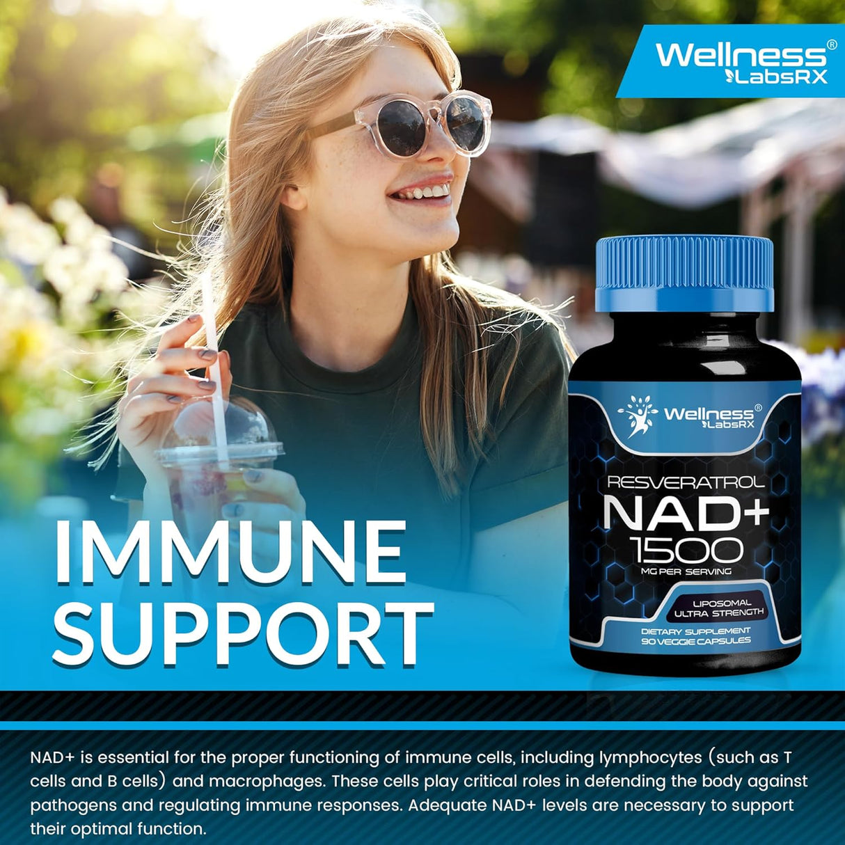 Suplemento de NAD 1500mg Liposomal con Resveratrol - Ultra Fuerte