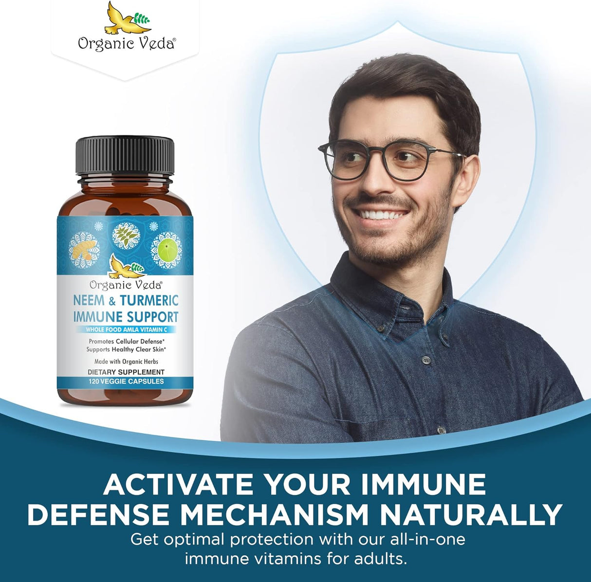 Cápsulas de Neem y Cúrcuma con Amla y Tulsi Suplemento