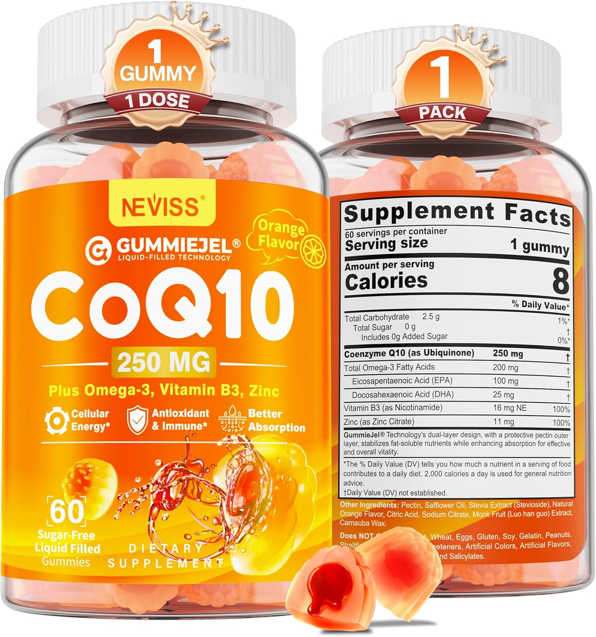 Gummies CoQ10 Sin Azúcar + Omega-3, B3, Zinc - 60 C