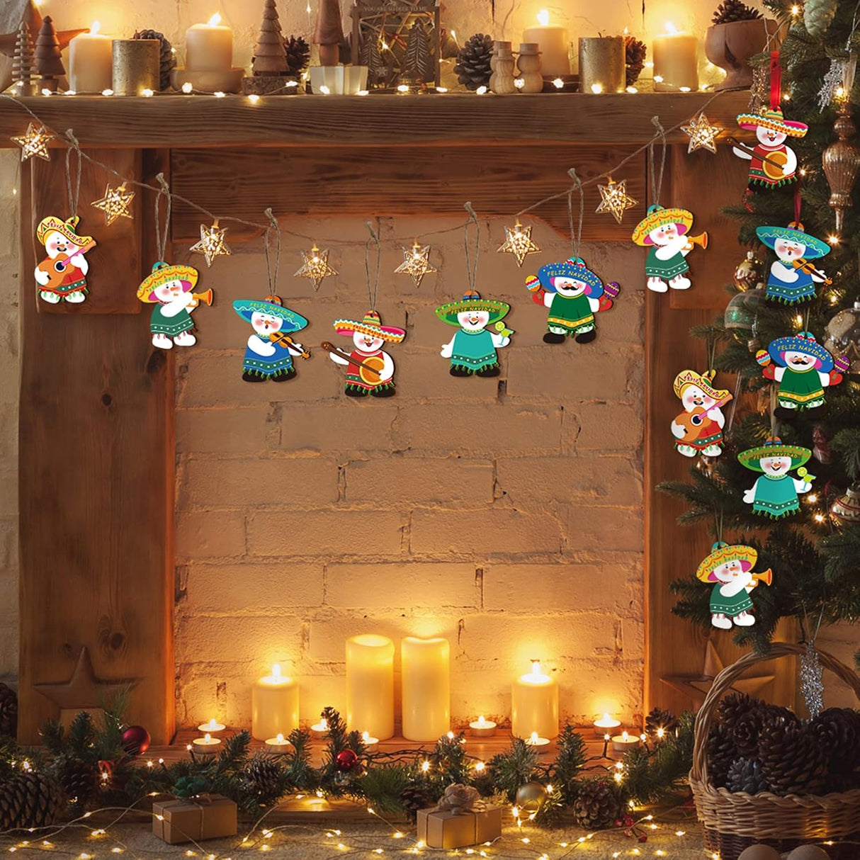 Adornos de Madera Mexicanos, Feliz Navidad, 24 Piezas, 6 Estilos
