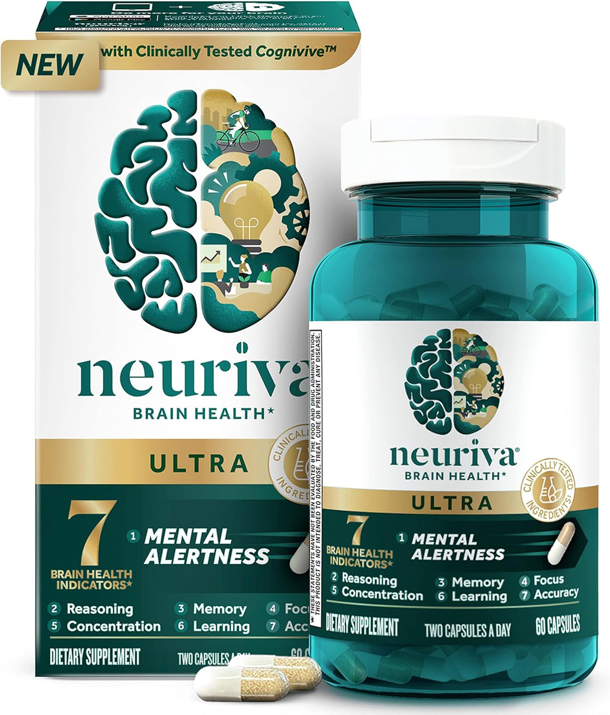 NEURIVA Ultra Decaffeinated Nootropic Brain Supplement, 60 Capsules