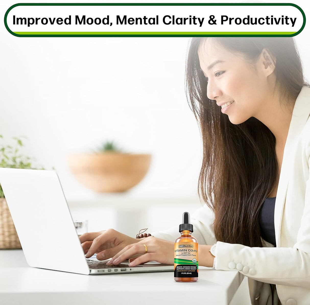 Suplemento de Vitamina D3 + K2 Líquido, MCT, Menta, Soporte Óseo