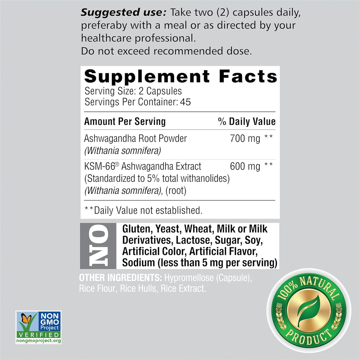 Suplemento Ashwagandha LUAL KSM 66 - 600mg Extracto 700mg