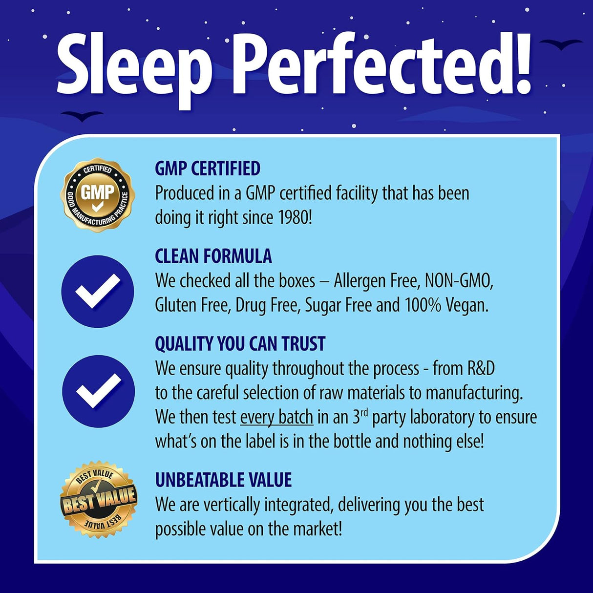 Melatonina 5mg Nature's Perfect Night 200 Tabletas Veganas